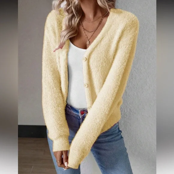 Women's Fuzzy Watermelon Pink Cardigan Sweater